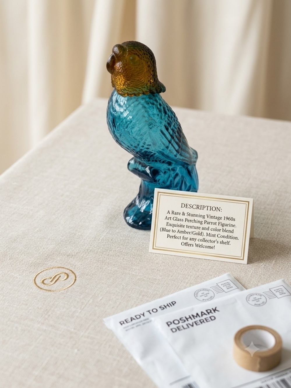 Avon Blue & Amber Glass Parrot Figurine / Decanter 🦜